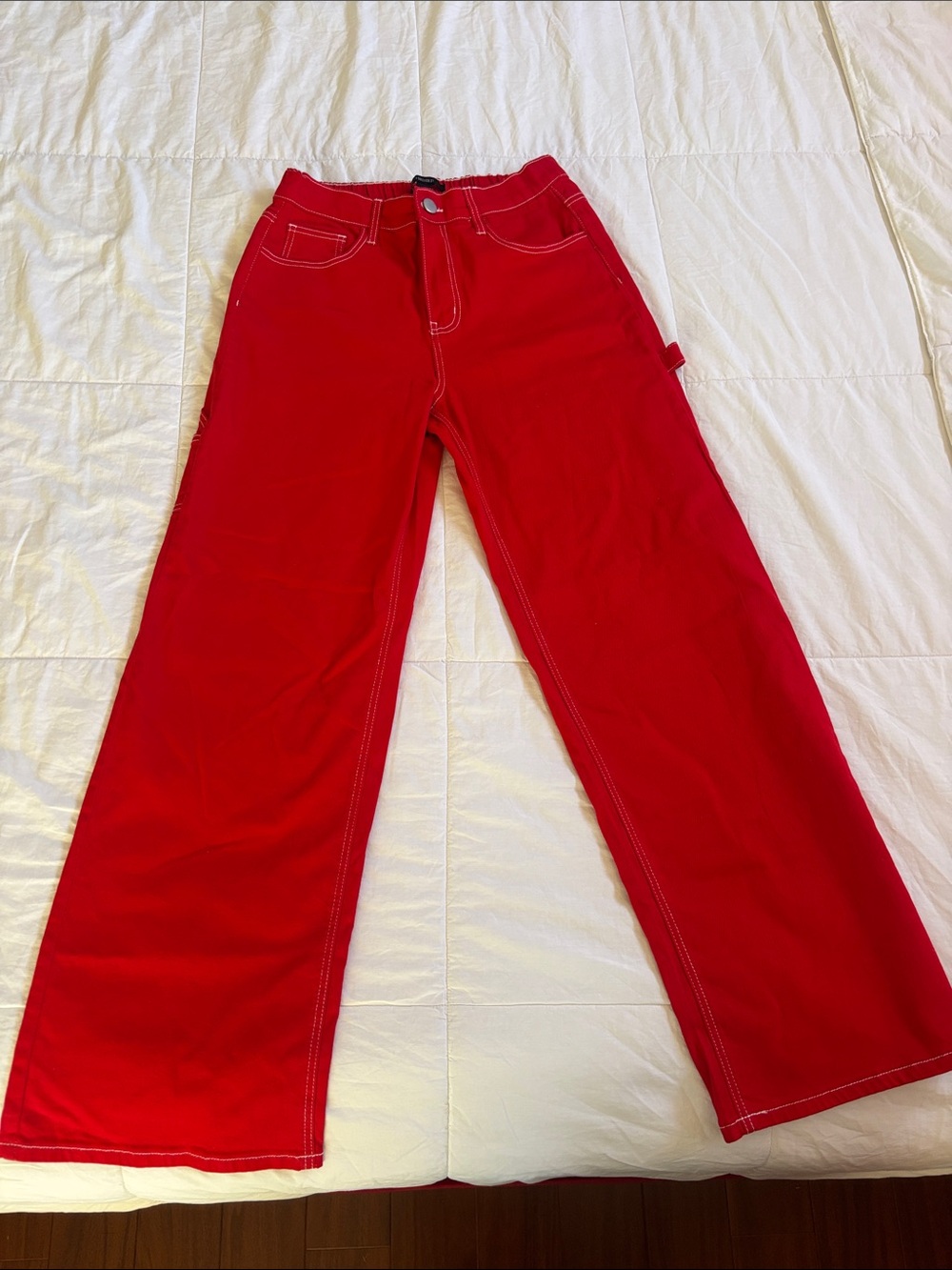 Y2K Forever 21 Red Wide-Leg Jeans with Contrast Stitching